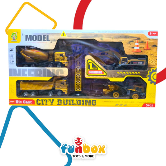 Diecast City Building Model – 5-Piece Construction Playset for Urban Imagination
