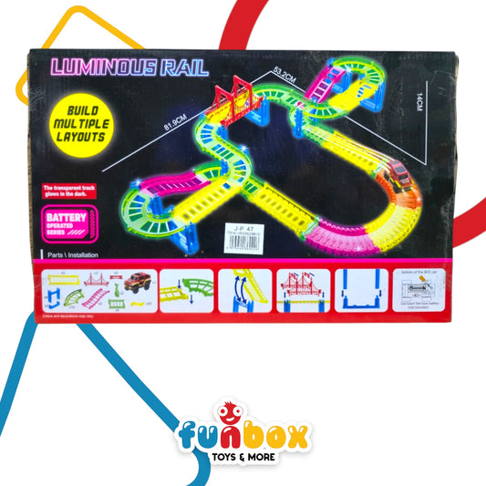 Luminous Rail – 74-Piece Glow-in-the-Dark Track Set with Car