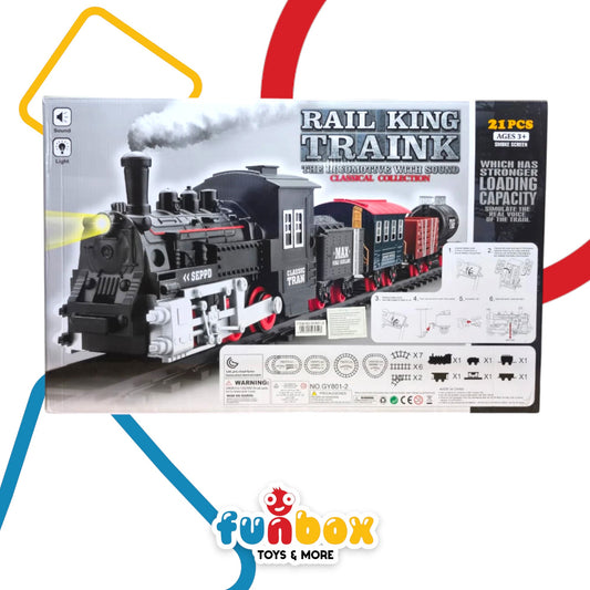 Rail King Train Set – 21-Piece Classic Locomotive with Sound & Light