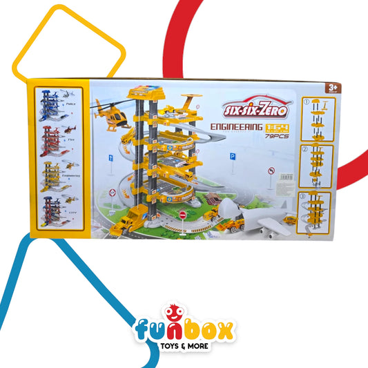Six Six Zero Engineering Set – 79-Piece Construction Play Kit with Vehicles & Water Features