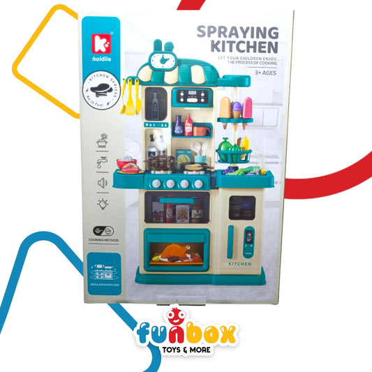 Spraying Kitchen Set – 37-Piece Simulation Cooking Station in Pink & Blue