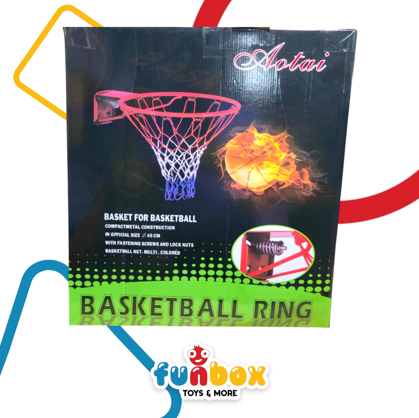 Basketball Ring – Single Metal Edition with Fastening Screws & Multicolored Net
