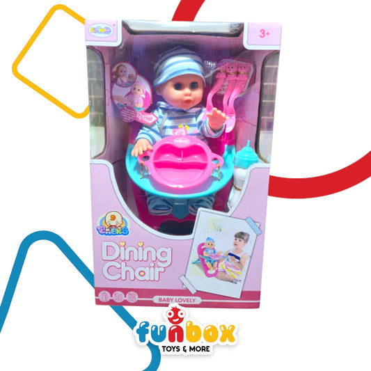 Dining Chair Baby Doll – Feeding Playset with Cutlery & Bowl