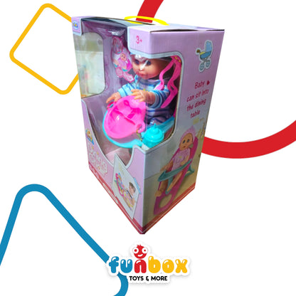 Dining Chair Baby Doll – Feeding Playset with Cutlery & Bowl