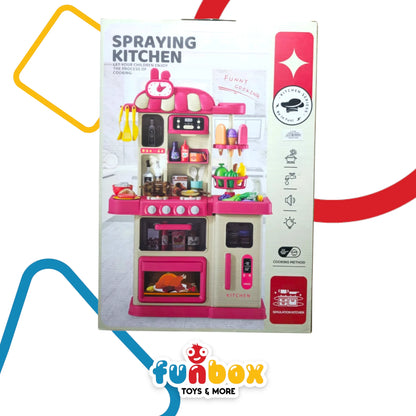 Spraying Kitchen Set – 37-Piece Simulation Cooking Station in Pink & Blue